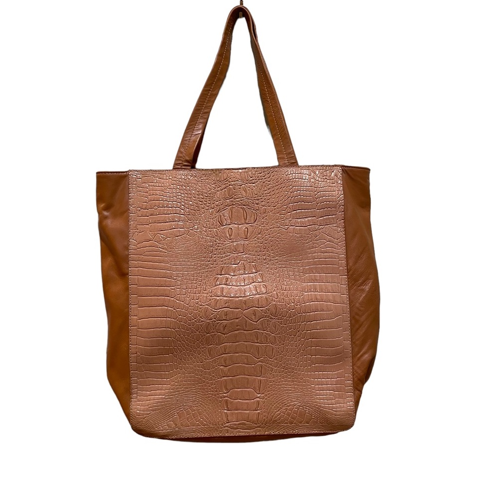 Jana Feifer Tan Croc Embossed Large Tote Bag